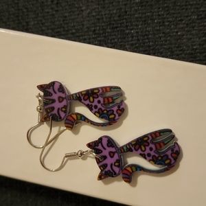 Crazy Siamese Purple Cat Dangle Earrings